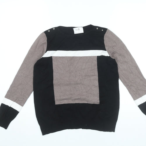 Wallis Women’s Black Grey White Pullover Jumper UK 12 Crew Neck