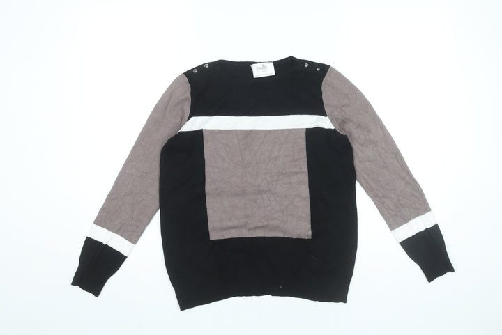 Wallis Women’s Black Grey White Pullover Jumper UK 12 Crew Neck