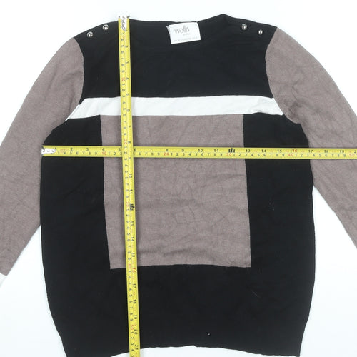 Wallis Women’s Black Grey White Pullover Jumper UK 12 Crew Neck