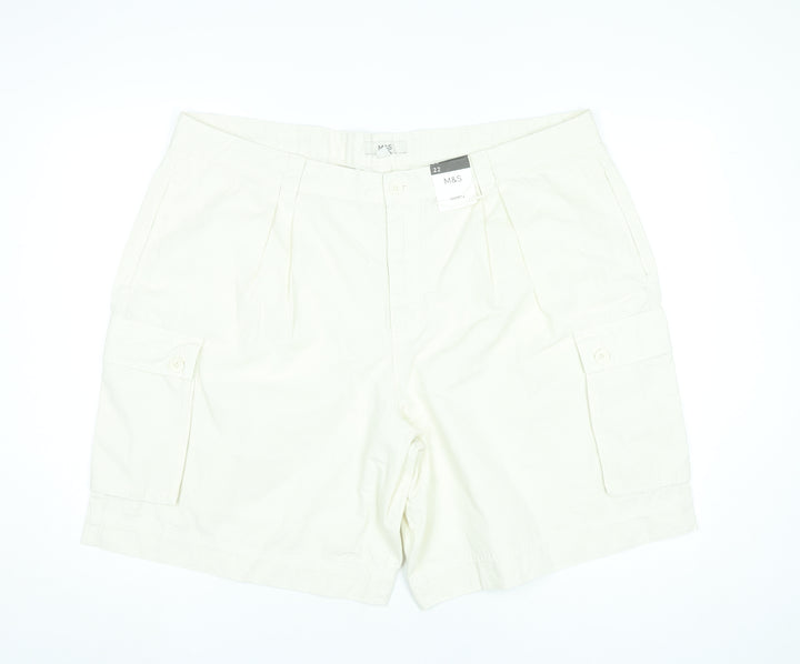 Marks and Spencer Womens Ivory Cargo Shorts Size 22 Cotton Summer