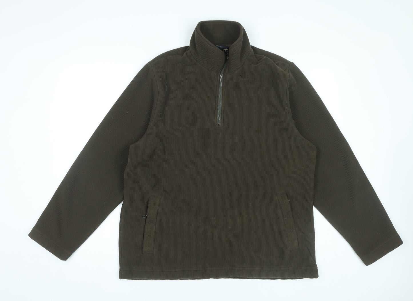 TCM Mens Brown Fleece 1/4 Zip Pullover Sweatshirt Size L