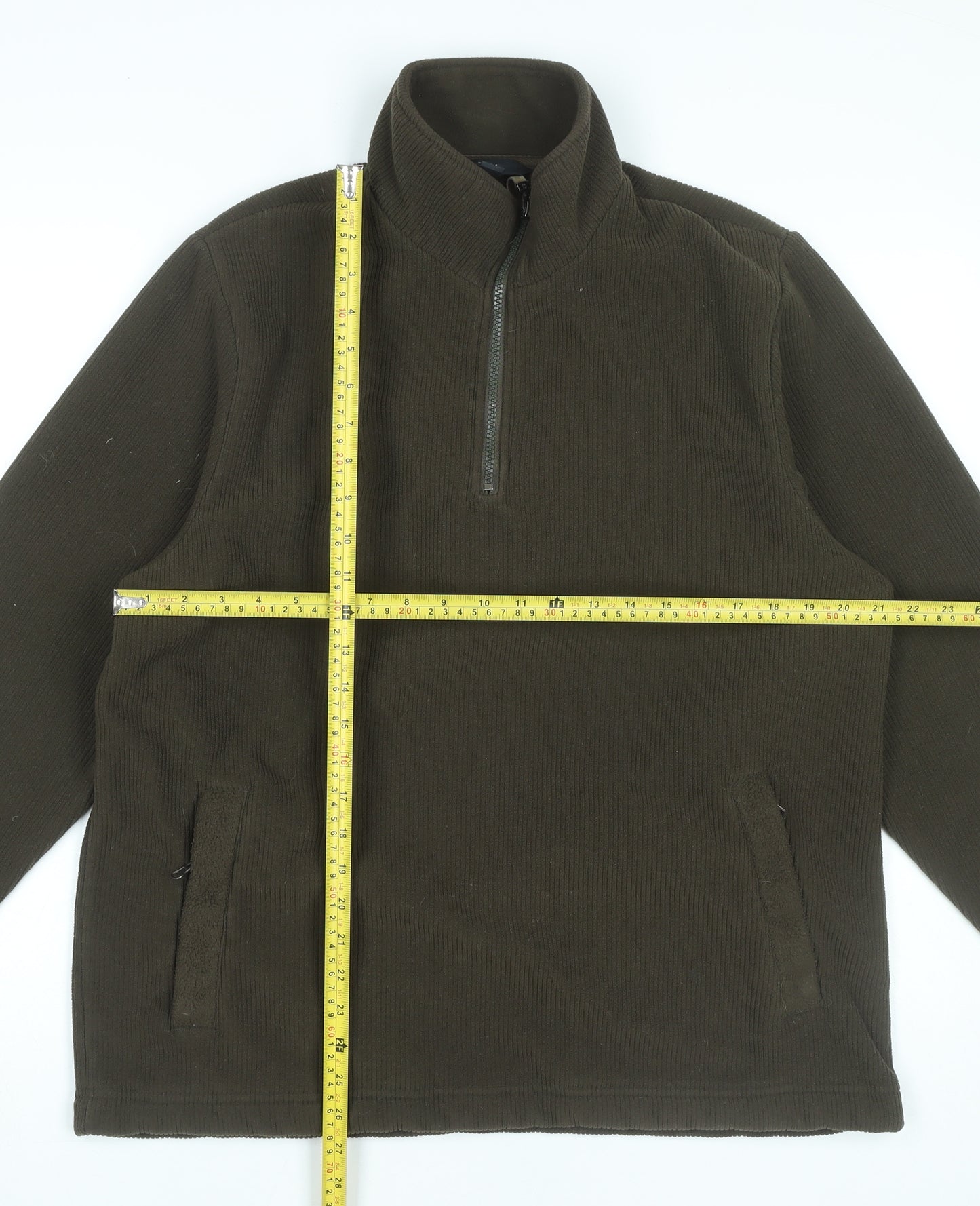 TCM Mens Brown Fleece 1/4 Zip Pullover Sweatshirt Size L