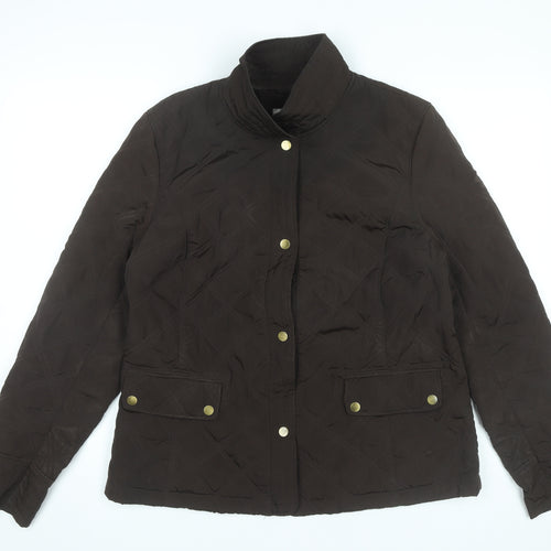 Talbots Women Brown Quilted Jacket Size L Mid-Length Casual