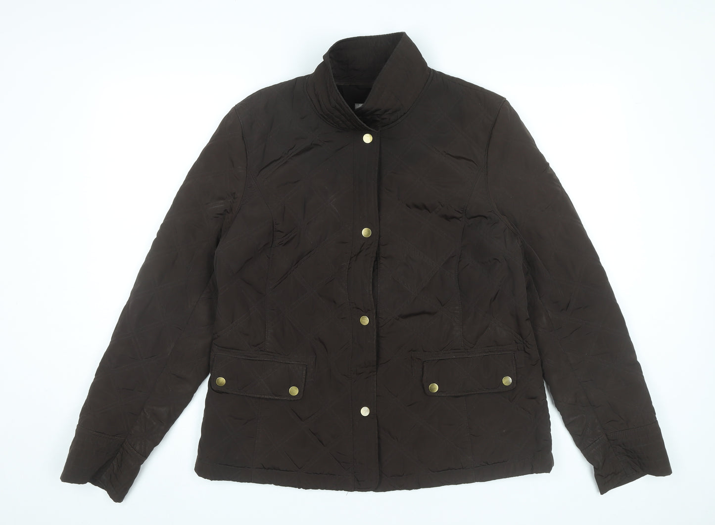 Talbots Women Brown Quilted Jacket Size L Mid-Length Casual
