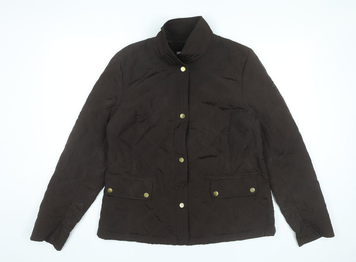 Talbots Women Brown Quilted Jacket Size L Mid-Length Casual