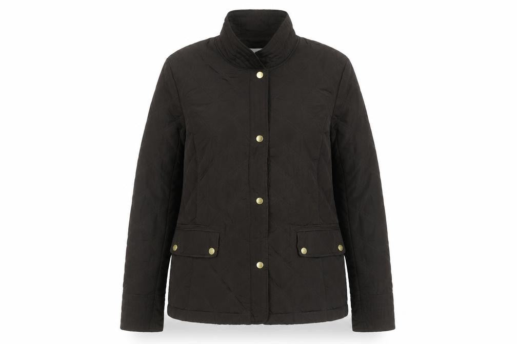 Front view of Talbots Women Brown Quilted Jacket, size L, Mid-Length Casual