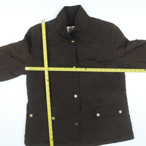 Talbots Women Brown Quilted Jacket Size L Mid-Length Casual