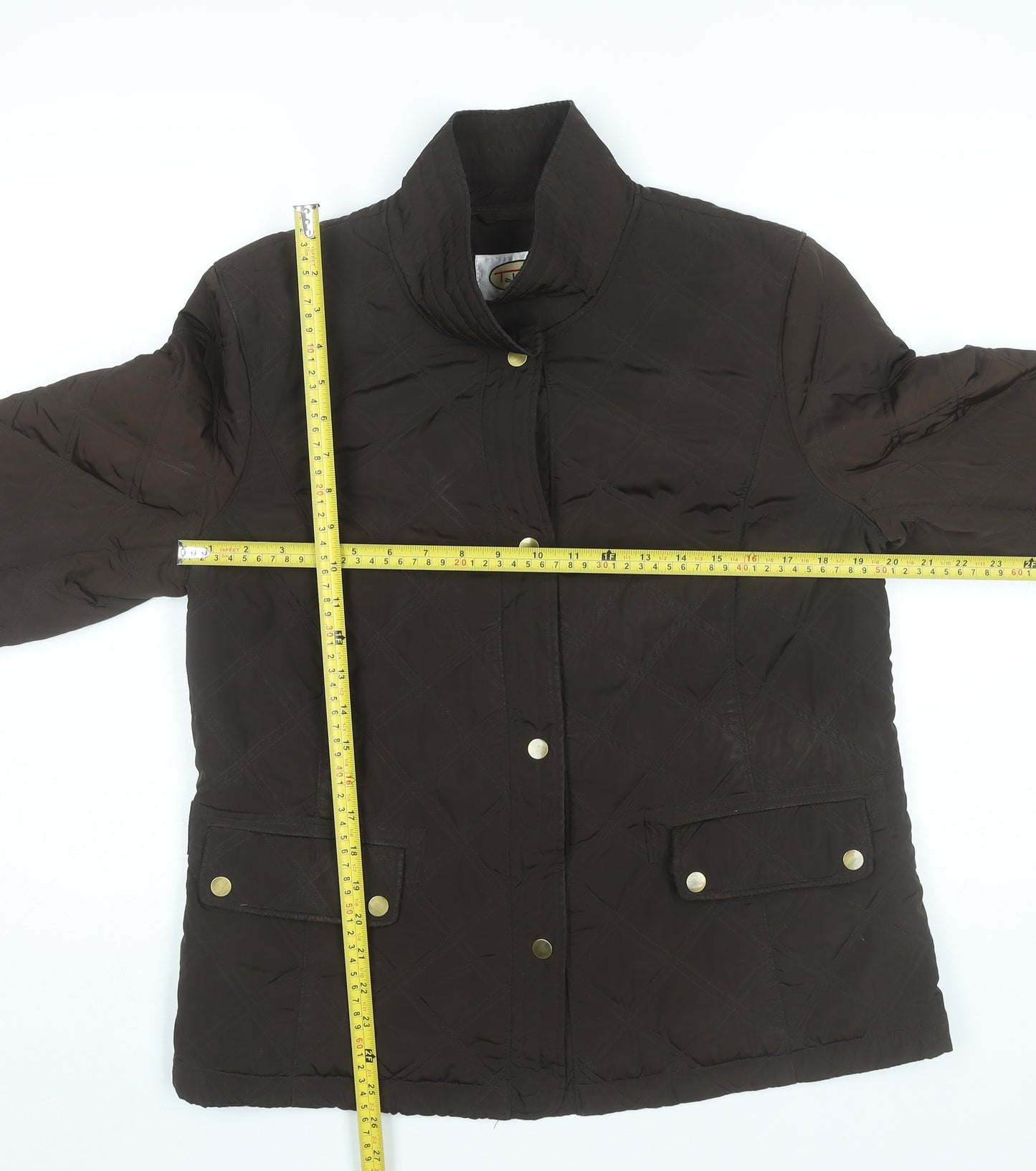 Talbots Women Brown Quilted Jacket Size L Mid-Length Casual