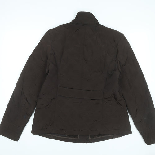 Talbots Women Brown Quilted Jacket Size L Mid-Length Casual