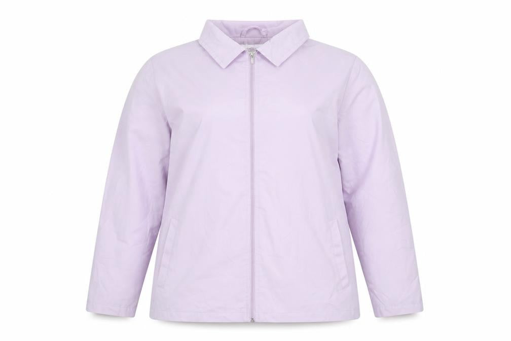 Front view of Damart women’s pink jacket, size UK 16, full zip collared casual coat