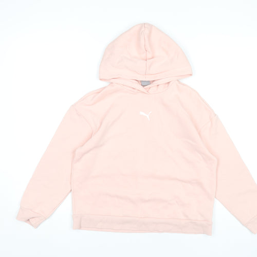 Puma Girls Pink Hoodie Teens UK 11-12Y Cotton Blend Pullover