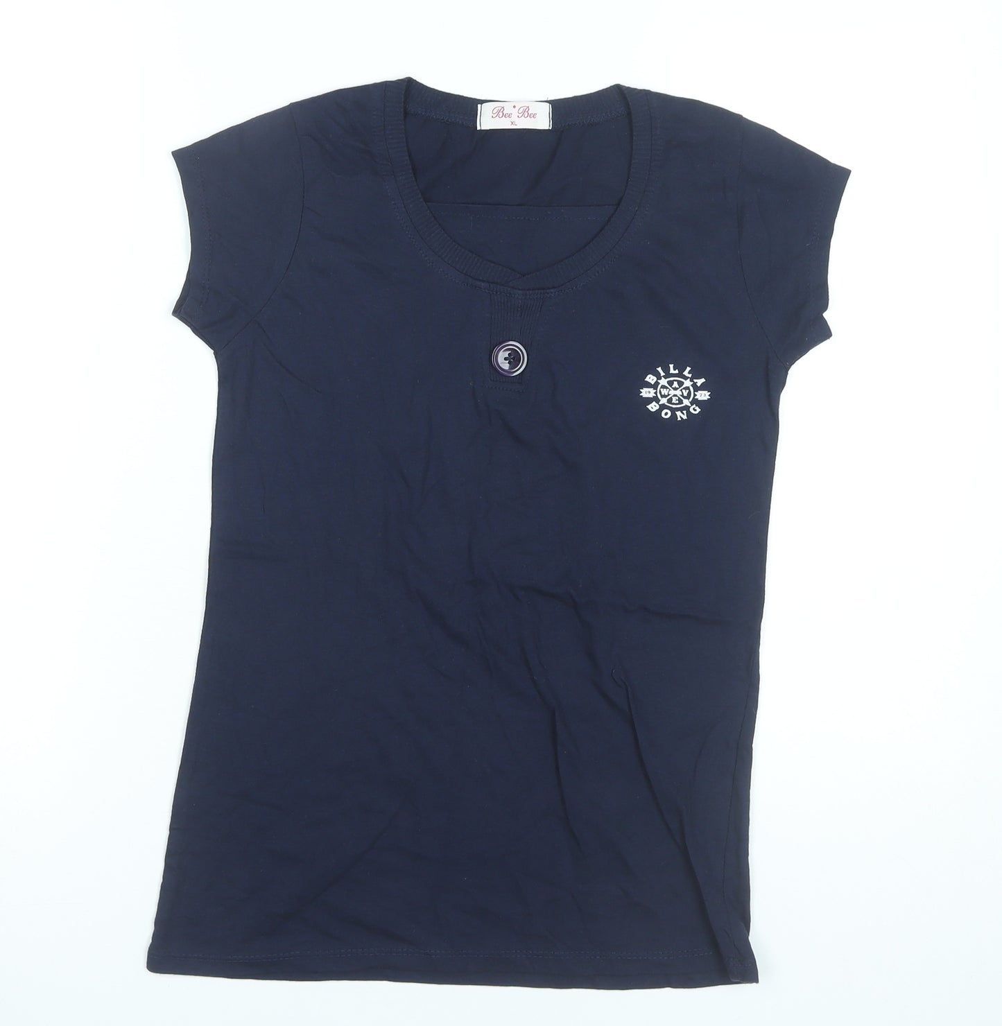 Bee Bee Womens Blue XL Scoop Neck Short Sleeve Cotton T-Shirt