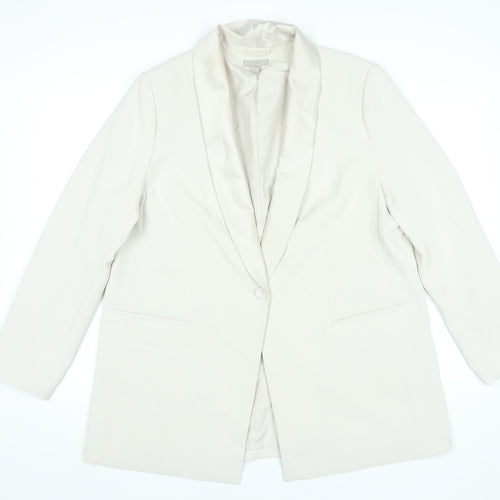 H&M Women Ivory Shawl Collar One Button Blazer Jacket L