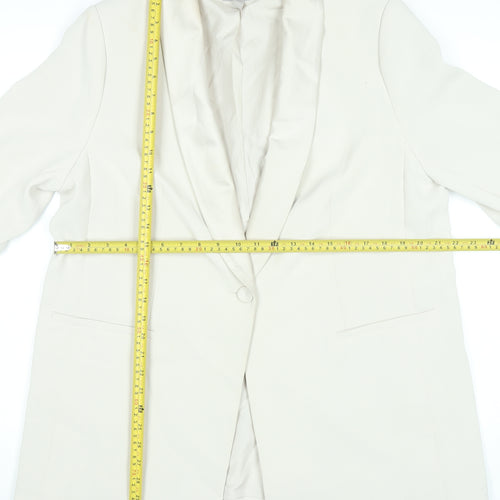 H&M Women Ivory Shawl Collar One Button Blazer Jacket L