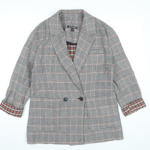 TRF Outerwear Womens Grey Checked Blazer Jacket Size 10 Workwear