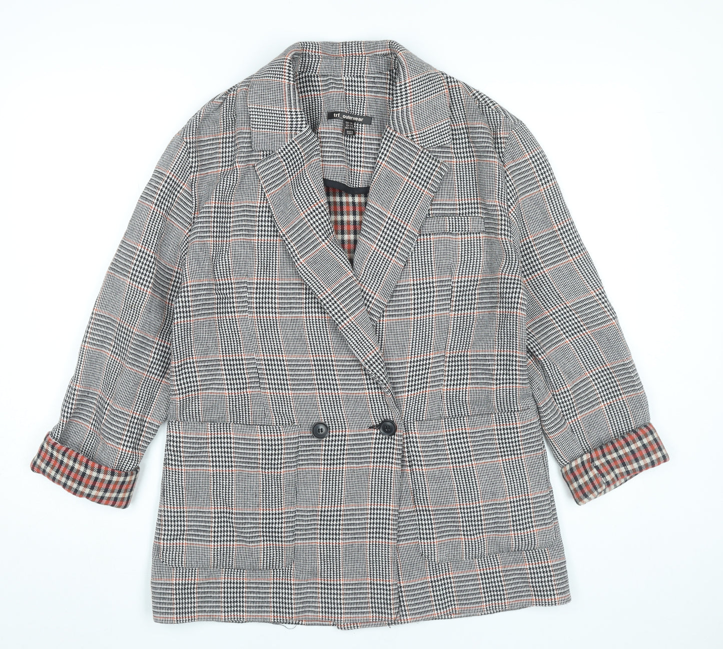 TRF Outerwear Womens Grey Checked Blazer Jacket Size 10 Workwear