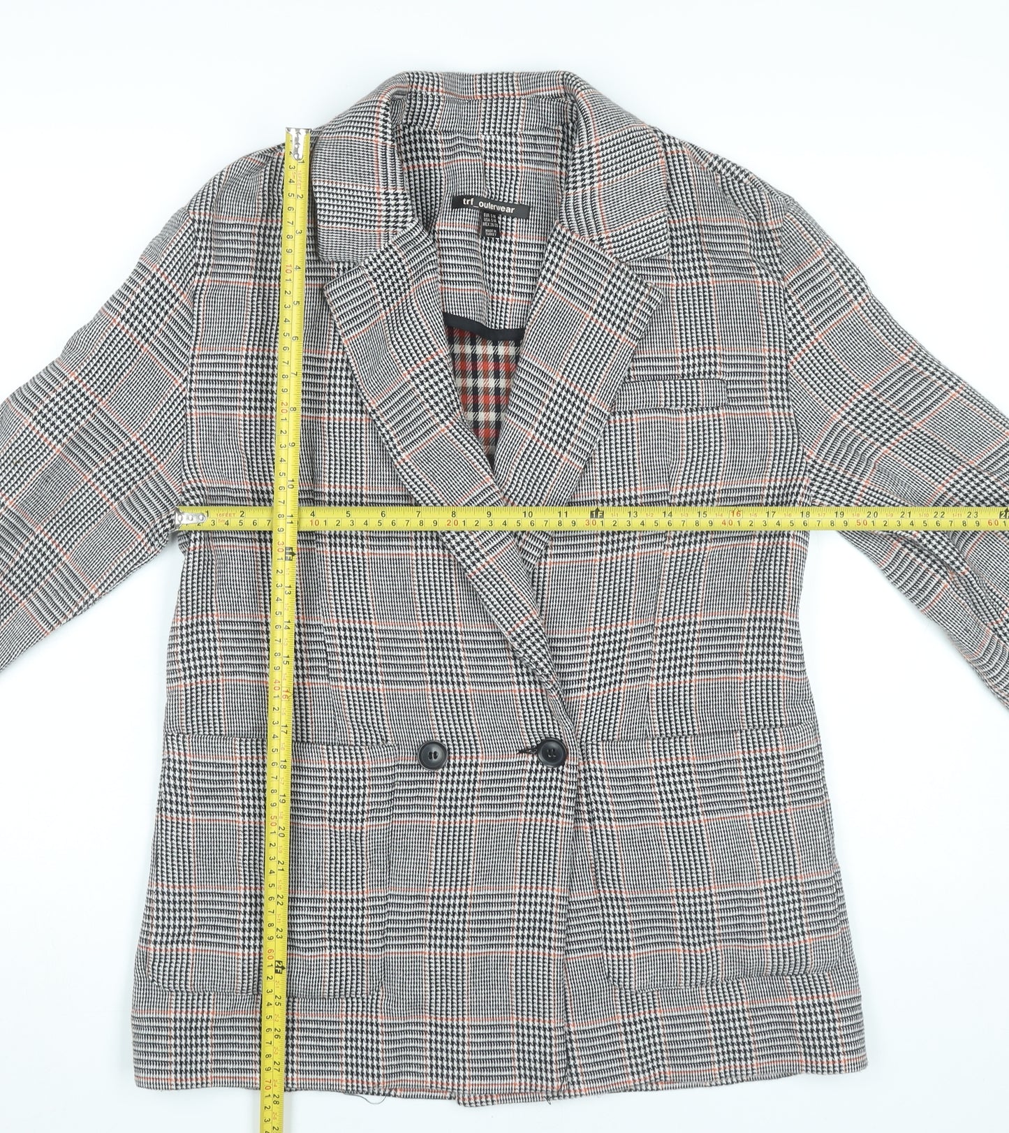 TRF Outerwear Womens Grey Checked Blazer Jacket Size 10 Workwear