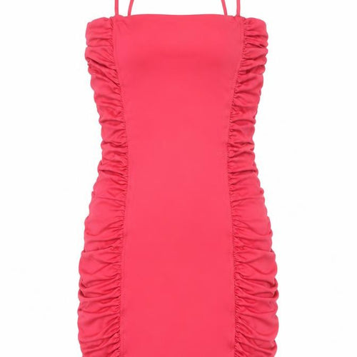 Oh Polly Women Red Bodycon Mini Dress UK 8 Scoop Neck Ruched Sleeveless
