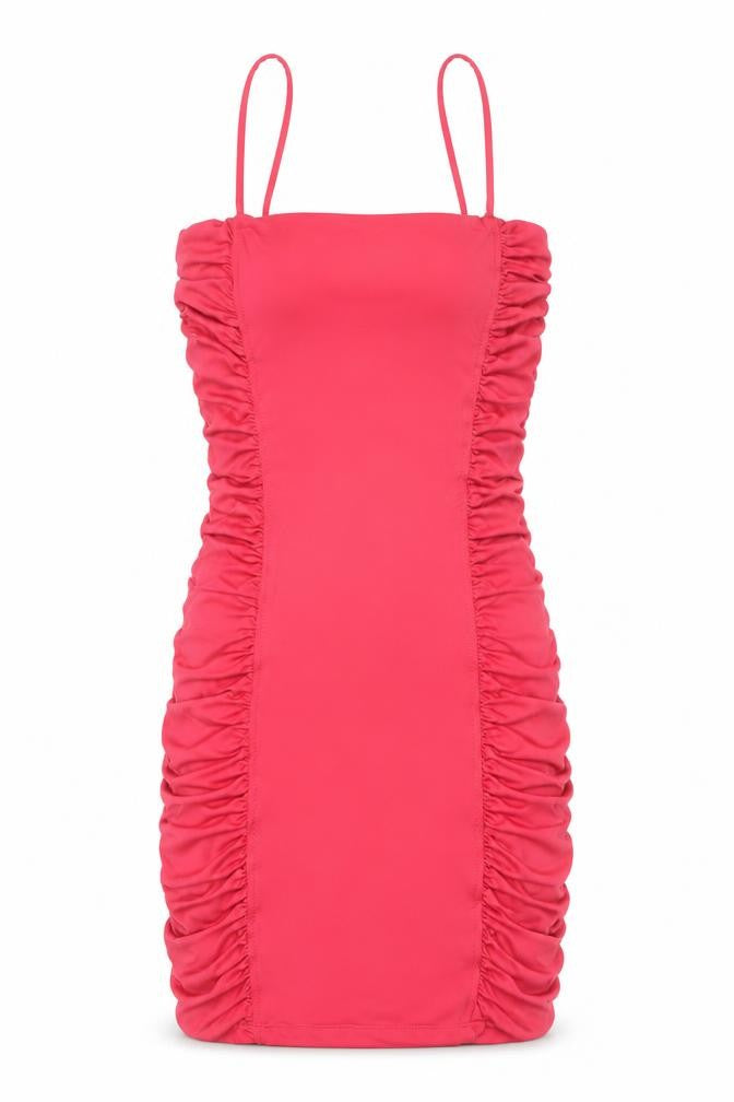 Oh Polly Women Red Bodycon Mini Dress UK 8 Scoop Neck Ruched Sleeveless