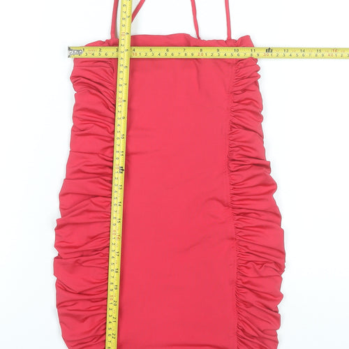 Oh Polly Women Red Bodycon Mini Dress UK 8 Scoop Neck Ruched Sleeveless