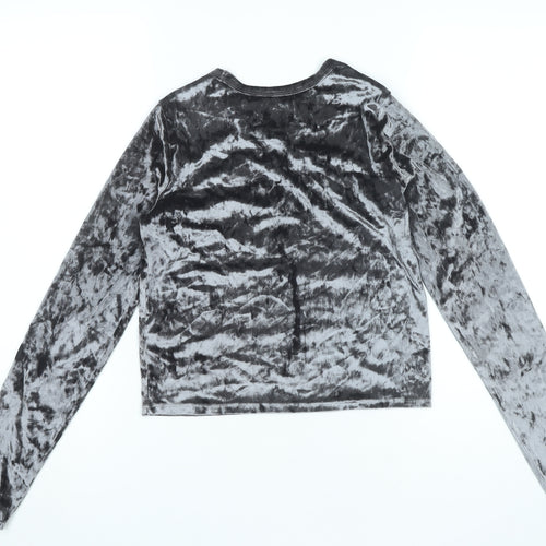 Hollister Women Grey Velvet Slim Fit Cropped Long Sleeve Top S