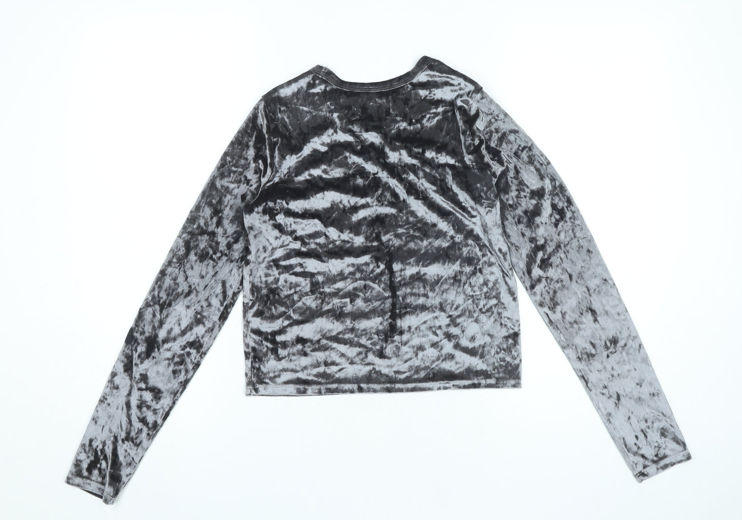 Hollister Women Grey Velvet Slim Fit Cropped Long Sleeve Top S