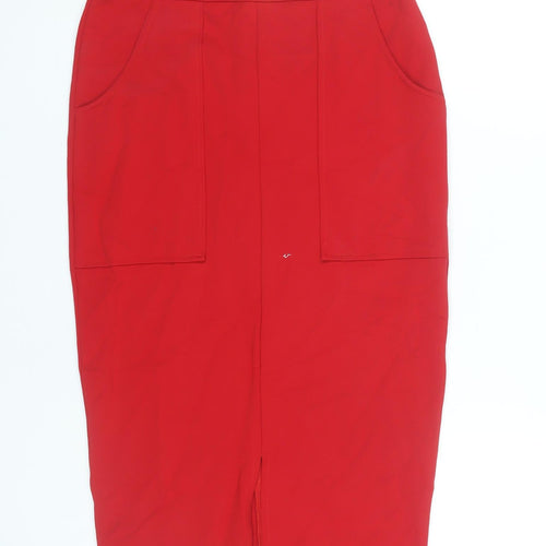 Dorothy Perkins Women’s Red Pencil Skirt Size 8 High Waist Buckle Detail