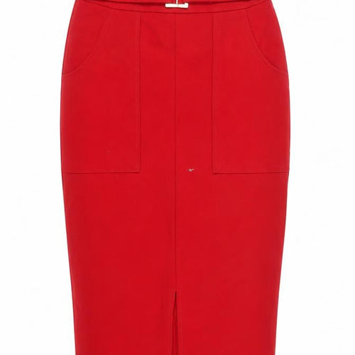 Dorothy Perkins Women’s Red Pencil Skirt Size 8 High Waist Buckle Detail