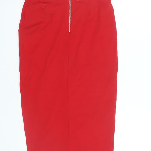 Dorothy Perkins Women’s Red Pencil Skirt Size 8 High Waist Buckle Detail