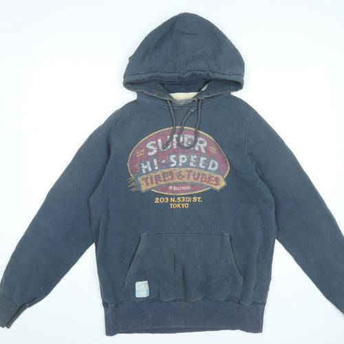 Superdry Men’s Blue Pullover Hoodie M Graphic Print Fleece
