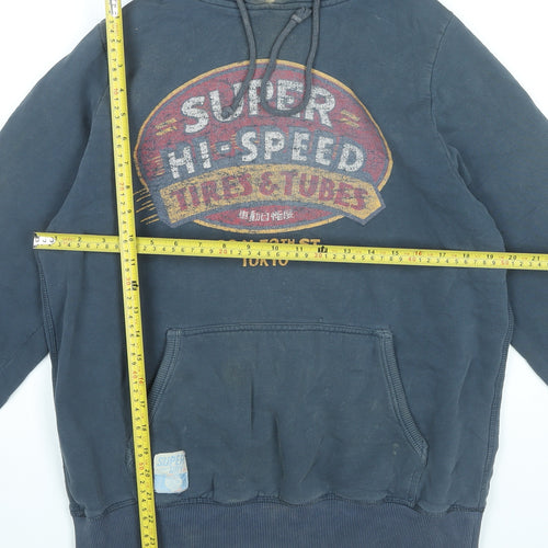 Superdry Men’s Blue Pullover Hoodie M Graphic Print Fleece