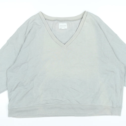 American Eagle Women’s Grey V-Neck Pullover Sweatshirt XXS