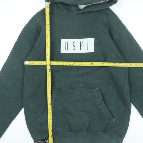 USHI Men’s Green Pullover Hoodie M Regular Fit with Logo