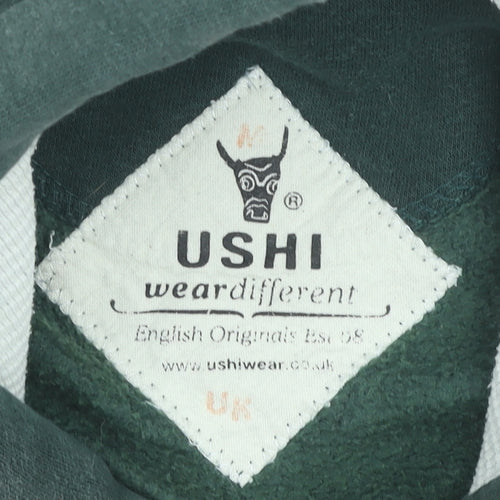USHI Men’s Green Pullover Hoodie M Regular Fit with Logo