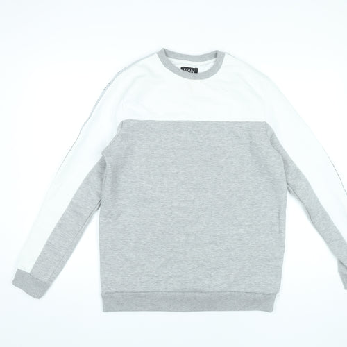 BoohooMAN Mens Grey White Logo Sweatshirt Pullover Medium