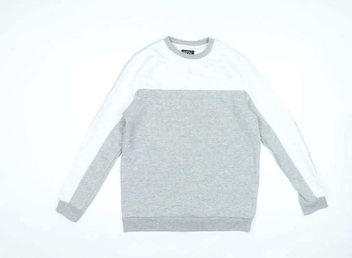 BoohooMAN Mens Grey White Logo Sweatshirt Pullover Medium