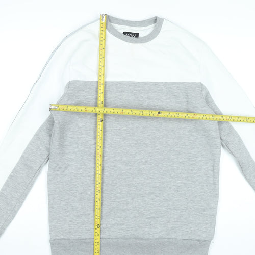 BoohooMAN Mens Grey White Logo Sweatshirt Pullover Medium
