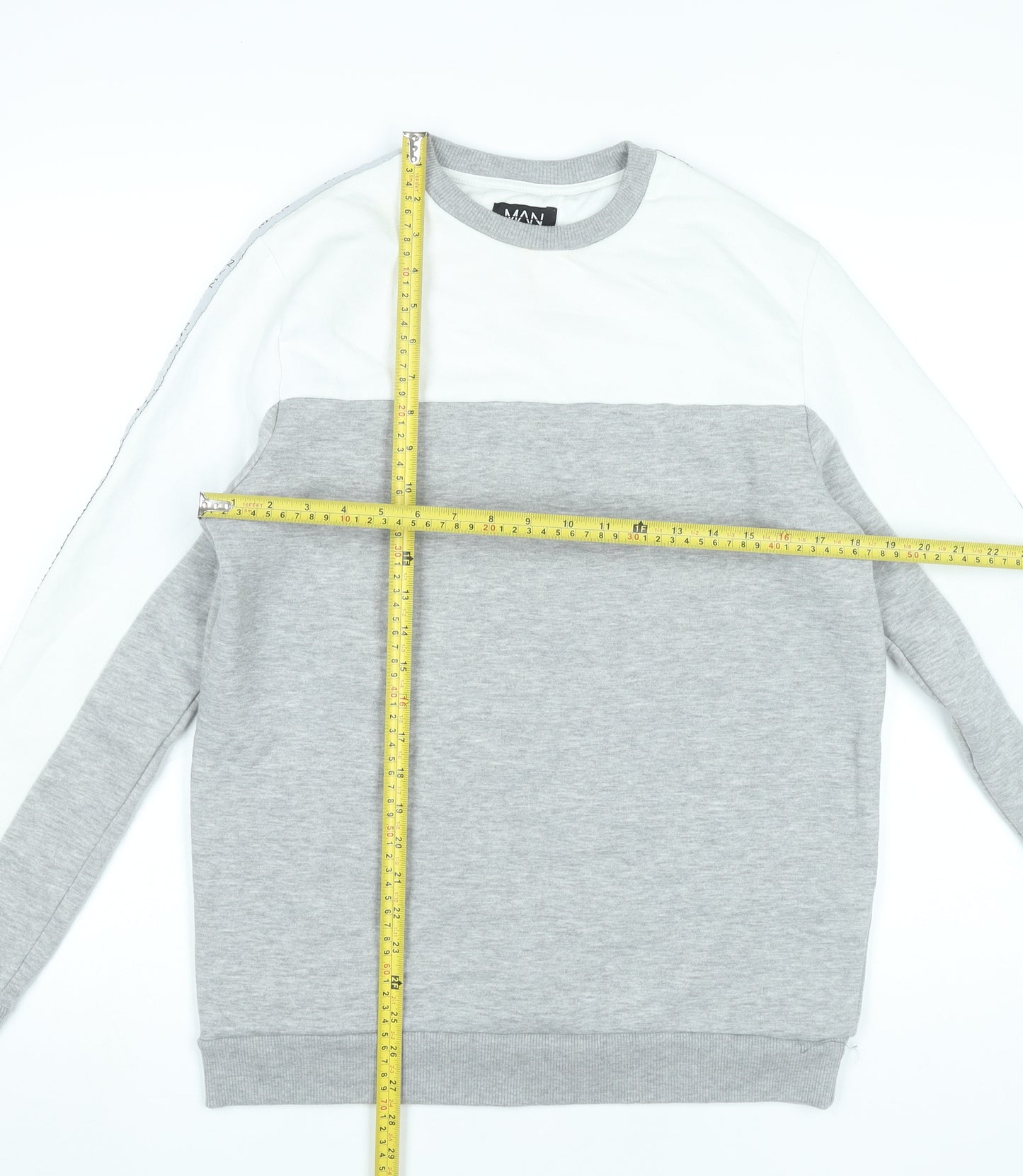 BoohooMAN Mens Grey White Logo Sweatshirt Pullover Medium