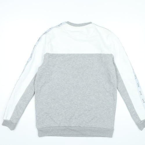 BoohooMAN Mens Grey White Logo Sweatshirt Pullover Medium