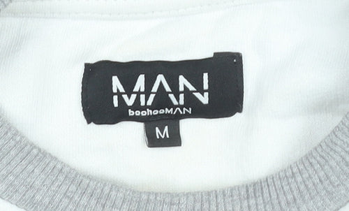 BoohooMAN Mens Grey White Logo Sweatshirt Pullover Medium