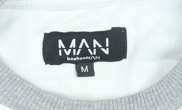 BoohooMAN Mens Grey White Logo Sweatshirt Pullover Medium