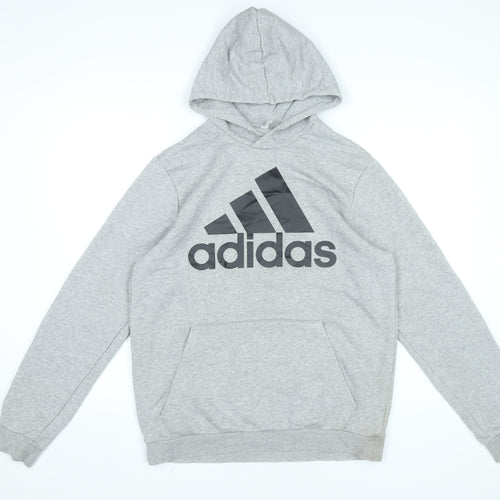 Adidas Men’s Grey Pullover Hoodie M Logo Graphic Sportswear