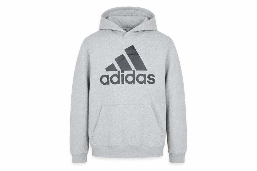 Front view of Adidas Men’s Grey Pullover Hoodie M Logo Graphic Sportswear