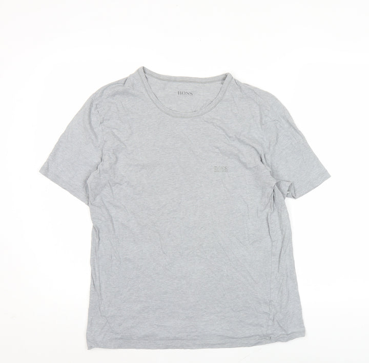 BOSS Men's Grey Cotton Crew Neck Short Sleeve T-Shirt Size L