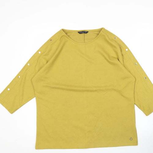 VizaViz Women Yellow Studded 3/4 Sleeve Boat Neck Top Size 14