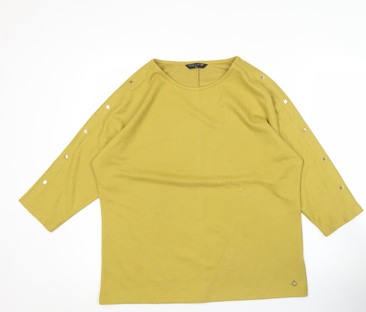 VizaViz Women Yellow Studded 3/4 Sleeve Boat Neck Top Size 14