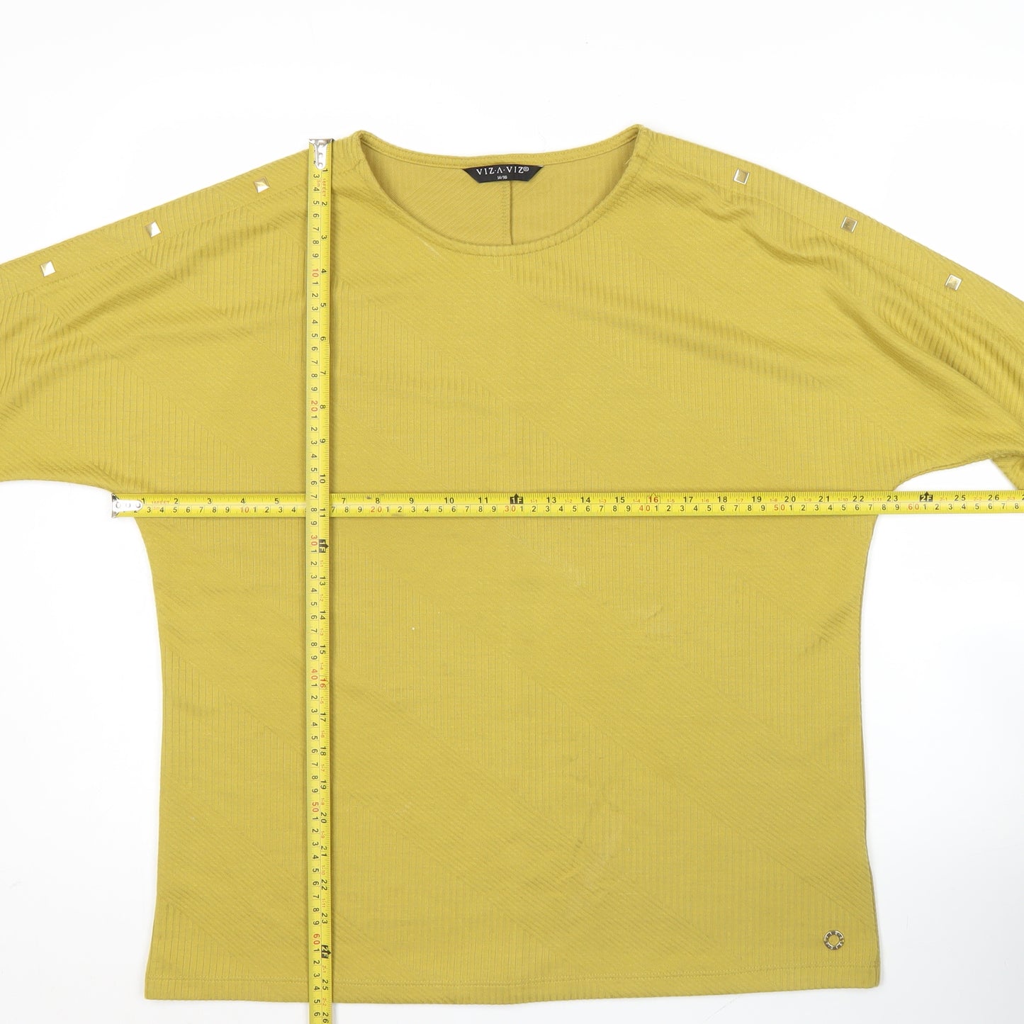 VizaViz Women Yellow Studded 3/4 Sleeve Boat Neck Top Size 14