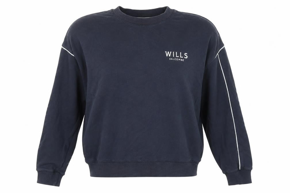 Front view of Jack Wills women’s blue logo pullover sweatshirt, size UK 10