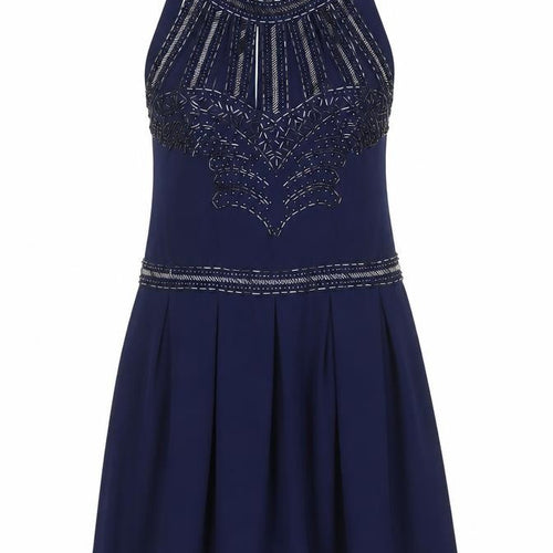 TFNC London Women’s Blue Skater Dress Size S Beaded Sleeveless Party