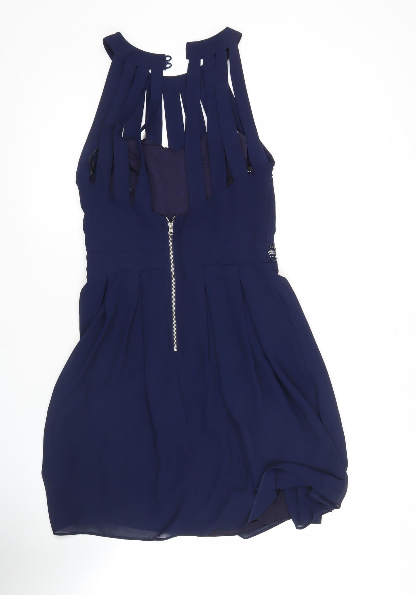 TFNC London Women’s Blue Skater Dress Size S Beaded Sleeveless Party